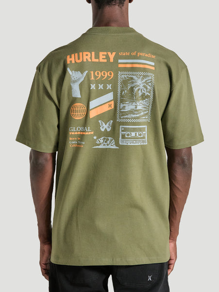 Camiseta Oversized Verde Militar Manga Curta Streetwear Hurley State