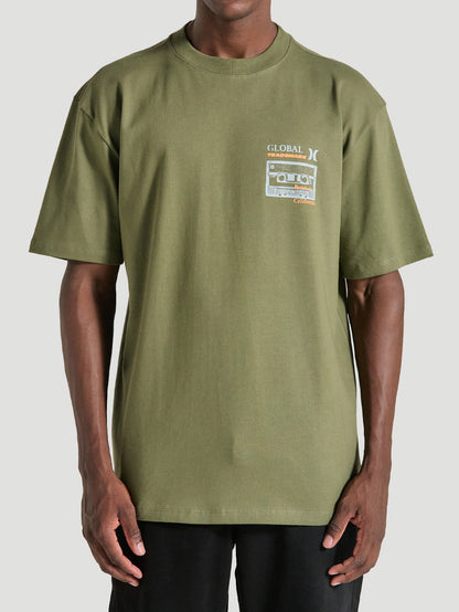 Camiseta Oversized Verde Militar Manga Curta Streetwear Hurley State
