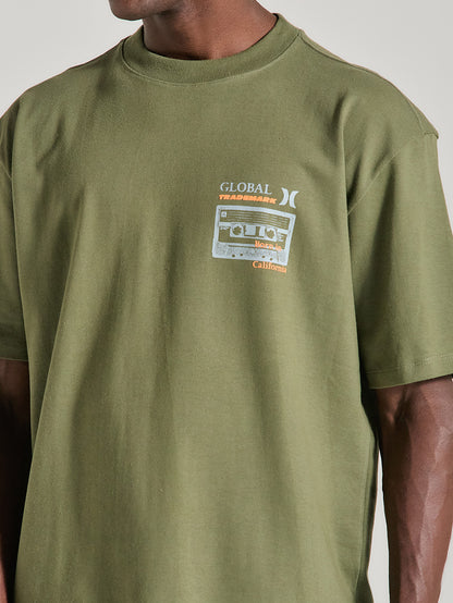 Camiseta Oversized Verde Militar Manga Curta Streetwear Hurley State