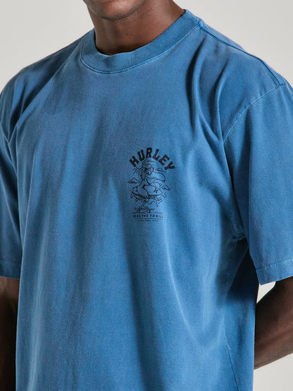 Camiseta Oversized com Estampa Azul Marinho Manga Curta Hurley Seek