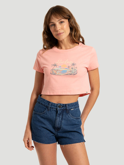 Blusa Manga Curta Rosa Hurley Palmer Island