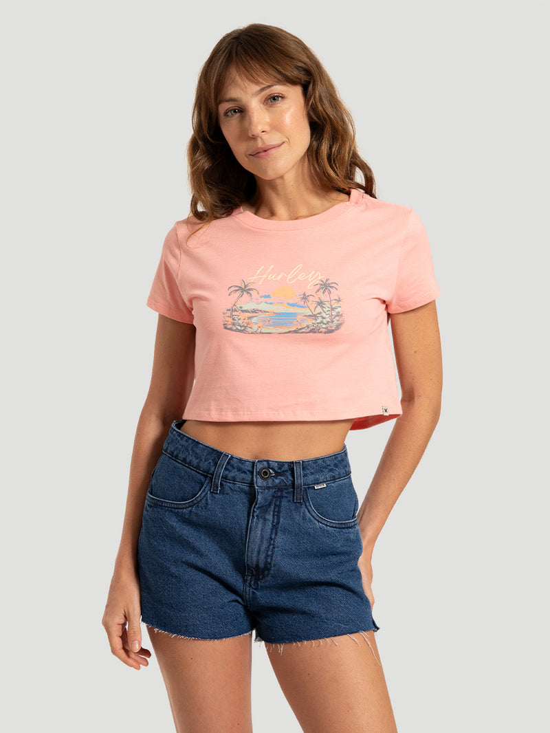 Blusa Manga Curta Rosa Hurley Palmer Island