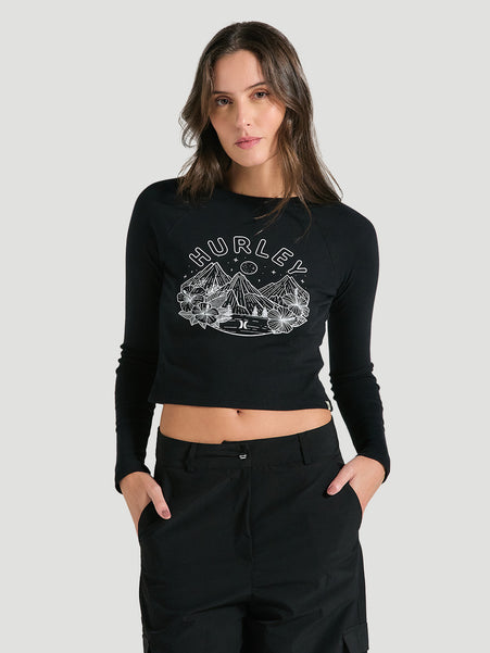 Blusa Cropped Preta Manga Longa Hurley Mountain