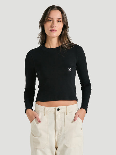 Blusa Feminina Manga Longa Cropped Preta Hurley Icon