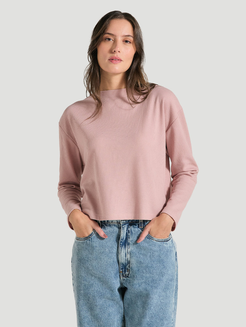 Blusa Cropped Rosa Manga Longa Hurley Perla