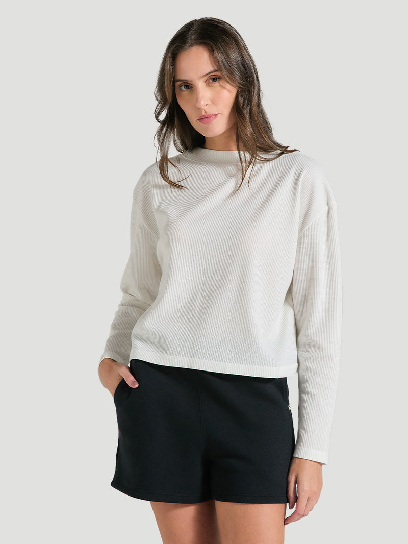 Blusa Cropped Off White Manga Longa Hurley Perla