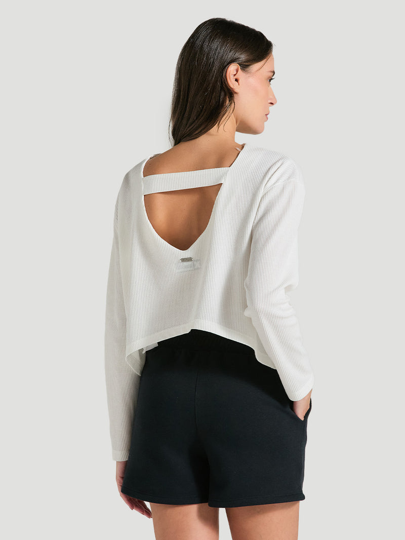 Blusa Cropped Off White Manga Longa Hurley Perla