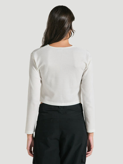 Blusa Cropped de Algodão Manga Longa Off White Hurley Aurora