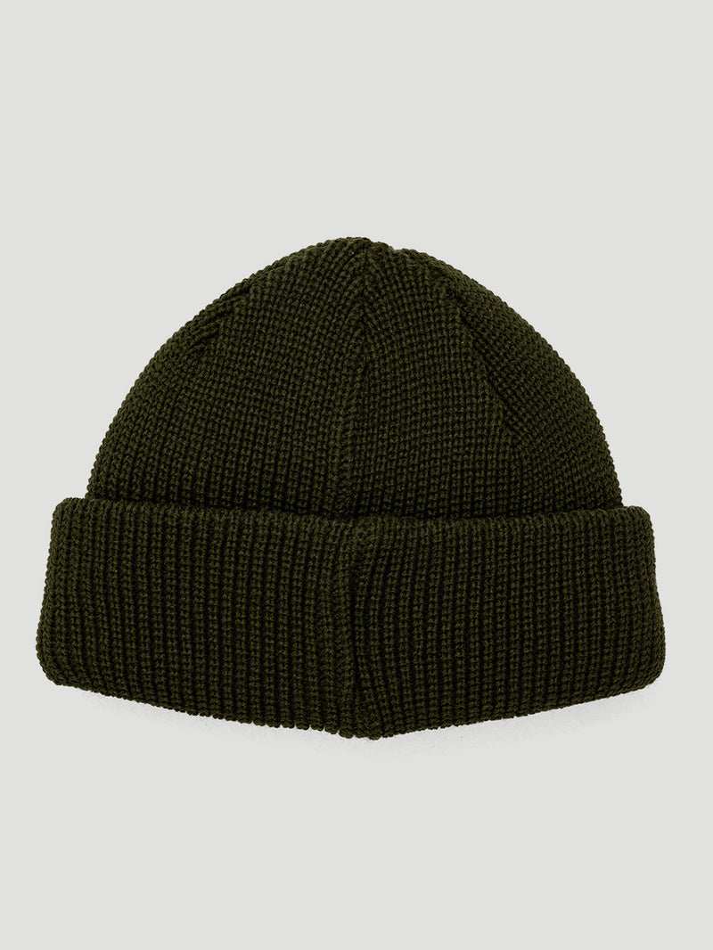 Gorro verde militar Hurley Stive, em malha tricotada com dobra dobrável. Design simples e versátil, ideal para o frio.