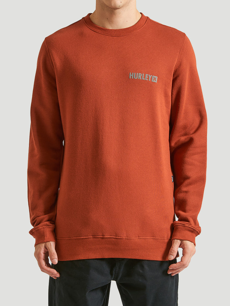 Moletom careca vermelho da Hurley, com gola redonda e logo discreto no peito. Modelo confortável e versátil, ideal para um visual casual e estiloso.