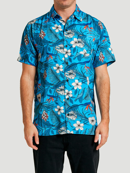 Camisa Manga Curta Hurley Flower Azul