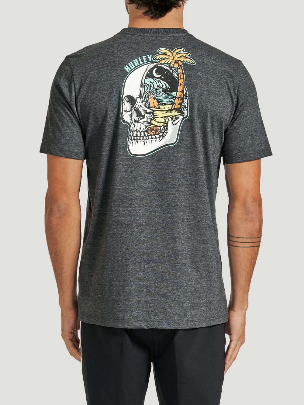 Camiseta Hurley Skull Night Mescla Preto