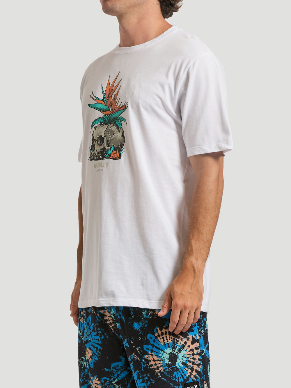 Camiseta Hurley Skull Flower Branca